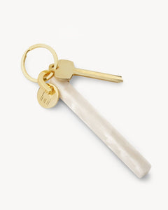 Bar Keychain in White Shell - Gold