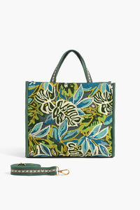 Evergreen Monstera Embellished Square Tote