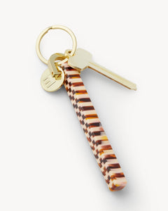 Bar Keychain in Tortoise Checker - Gold