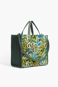 Evergreen Monstera Embellished Square Tote